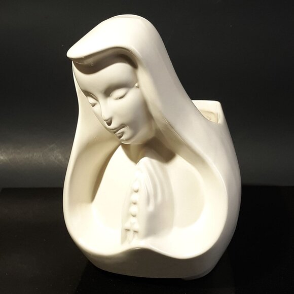 Vintage Imperial USA Pottery Madonna Virgin Mary Bust Planter White Mid Century - Picture 1 of 9